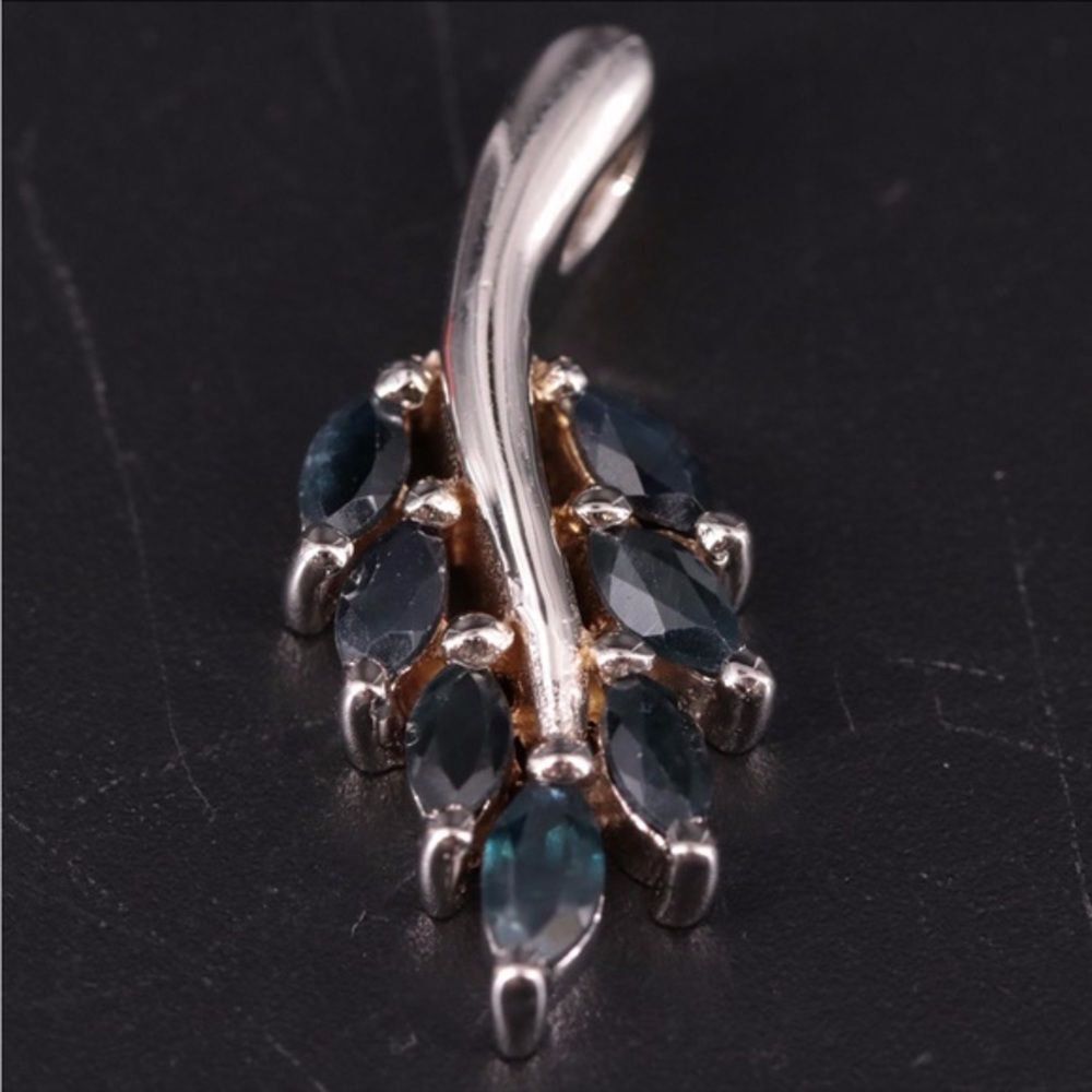 Sterling Silver Sapphire Leaf Pendant